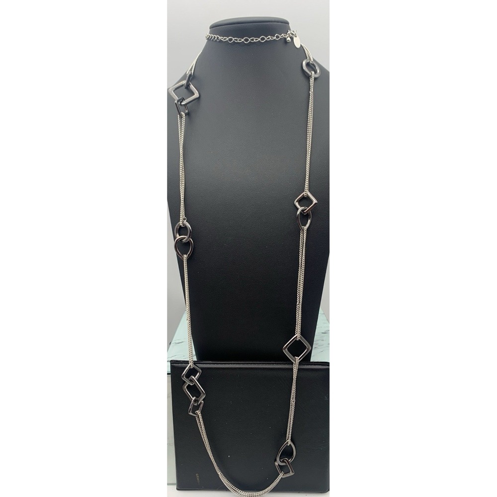 Lia Sophia Silver Tone Double Chain Necklace With Gunmetal Stations 41" - Picture 1 of 3